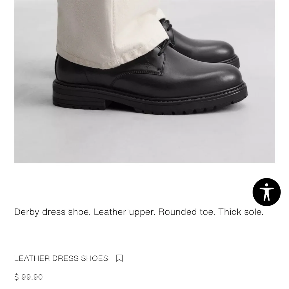 Zara Black Leather Derby Shoes